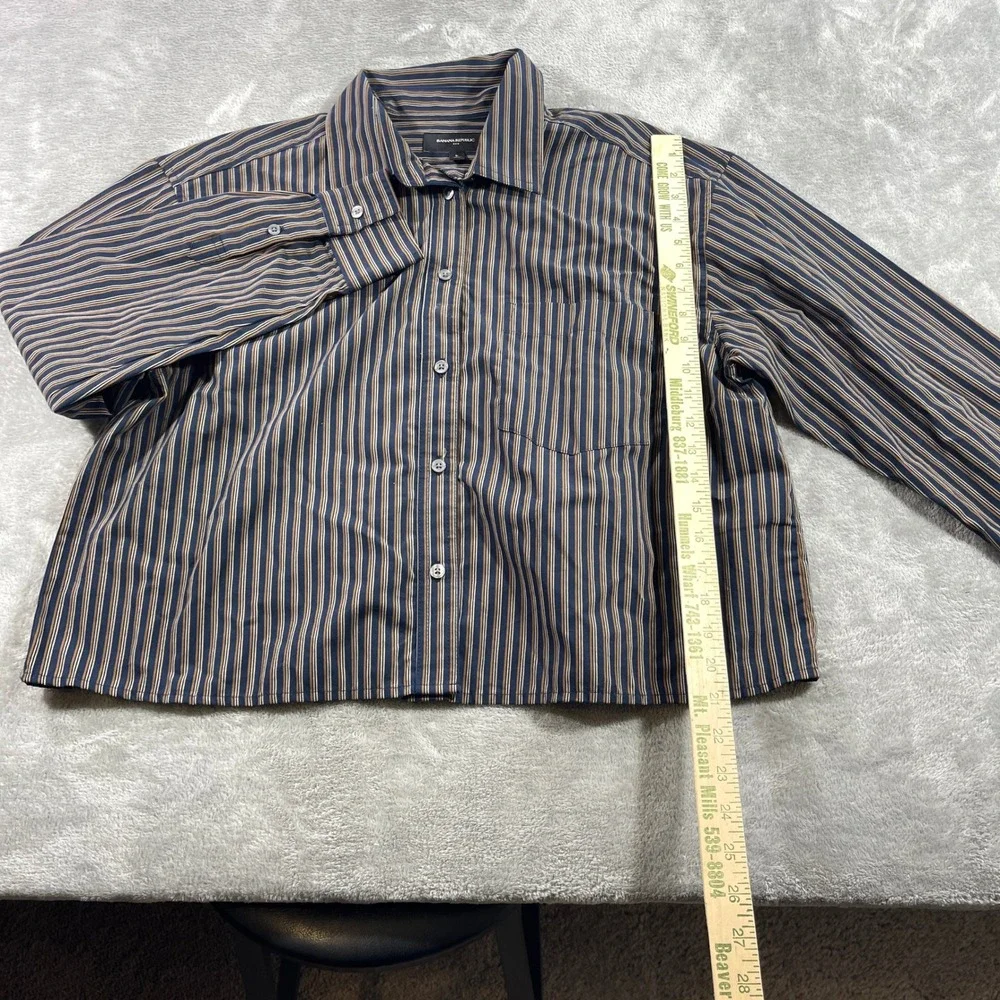 Banana Republic‎ LS Cropped Shirt Mens L Navy Stripe Cotton 526940-00